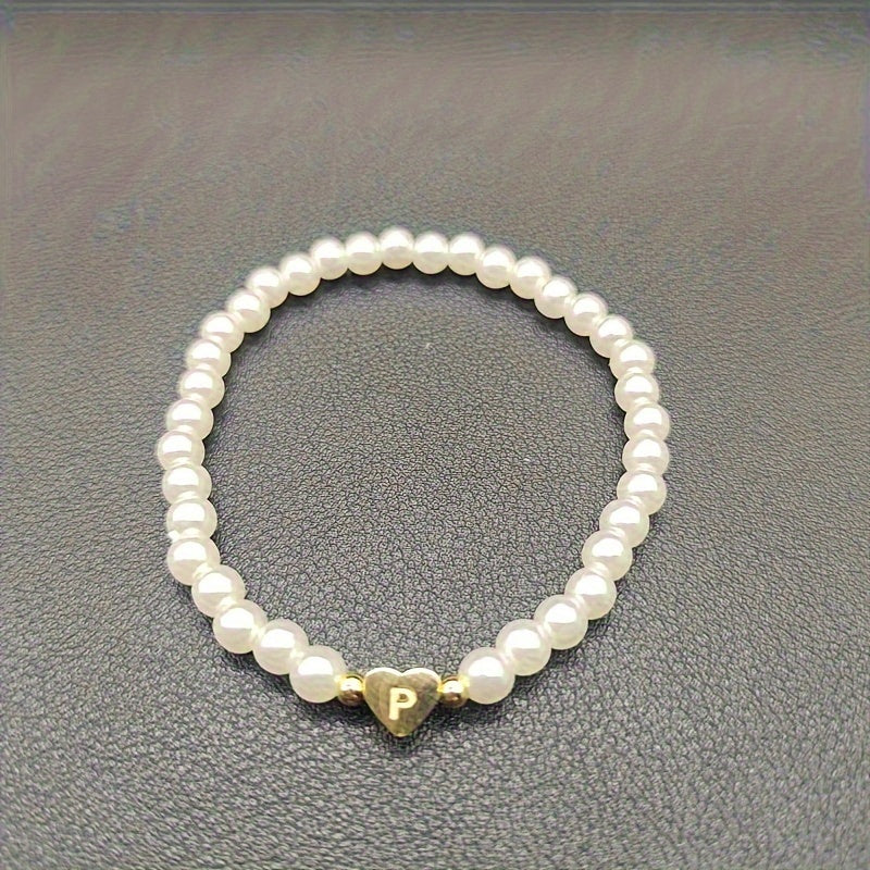 Maribeline – Personalized Pearl Initial Bracelet with Golden Heart