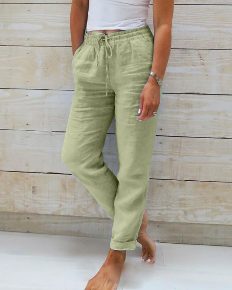 Janella – Cotton Linen Trousers with Elastic Waistband