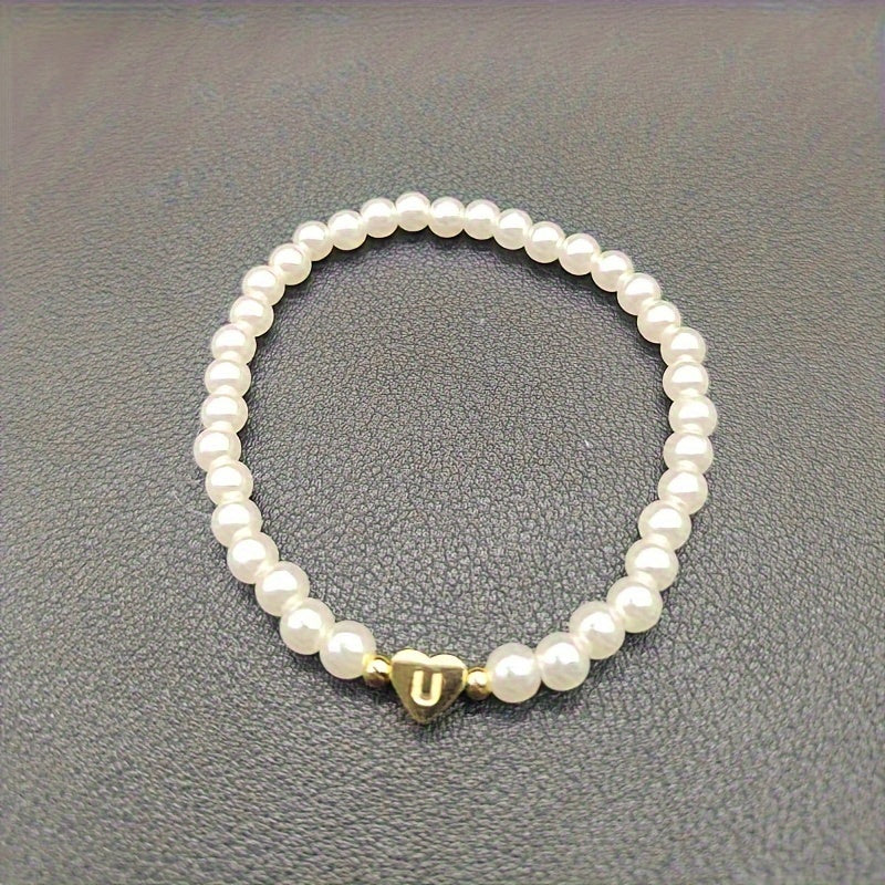 Maribeline – Personalized Pearl Initial Bracelet with Golden Heart