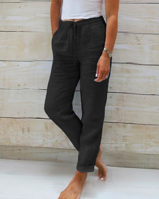 Janella – Cotton Linen Trousers with Elastic Waistband