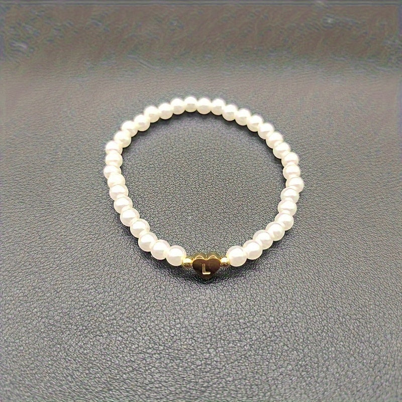 Maribeline – Personalized Pearl Initial Bracelet with Golden Heart