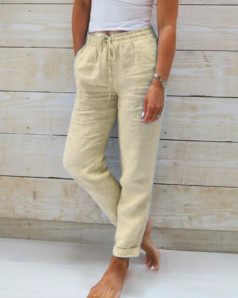 Janella – Cotton Linen Trousers with Elastic Waistband