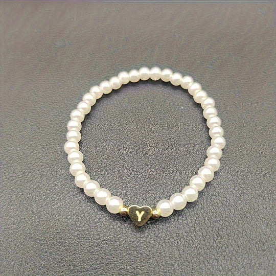 Maribeline – Personalized Pearl Initial Bracelet with Golden Heart