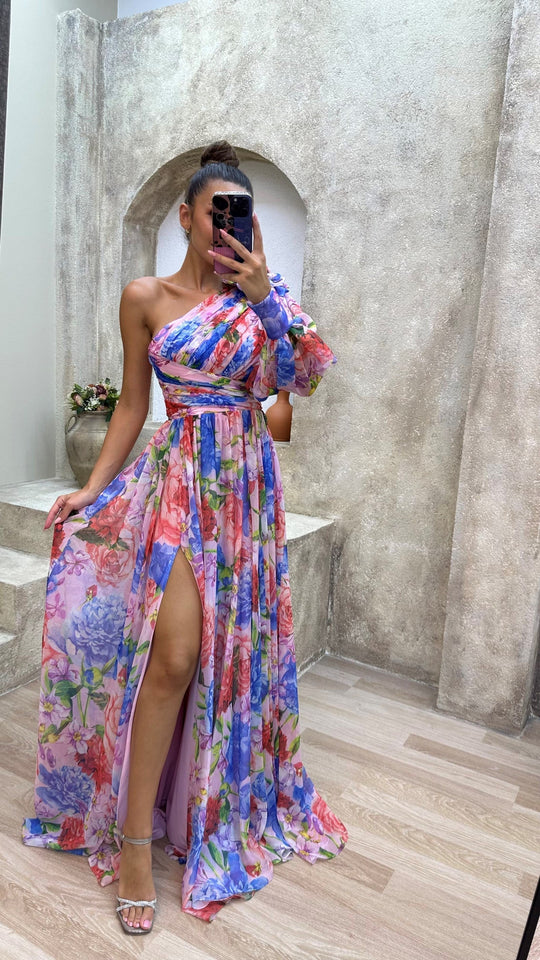 Cath – Asymmetric Floral Maxi Dress