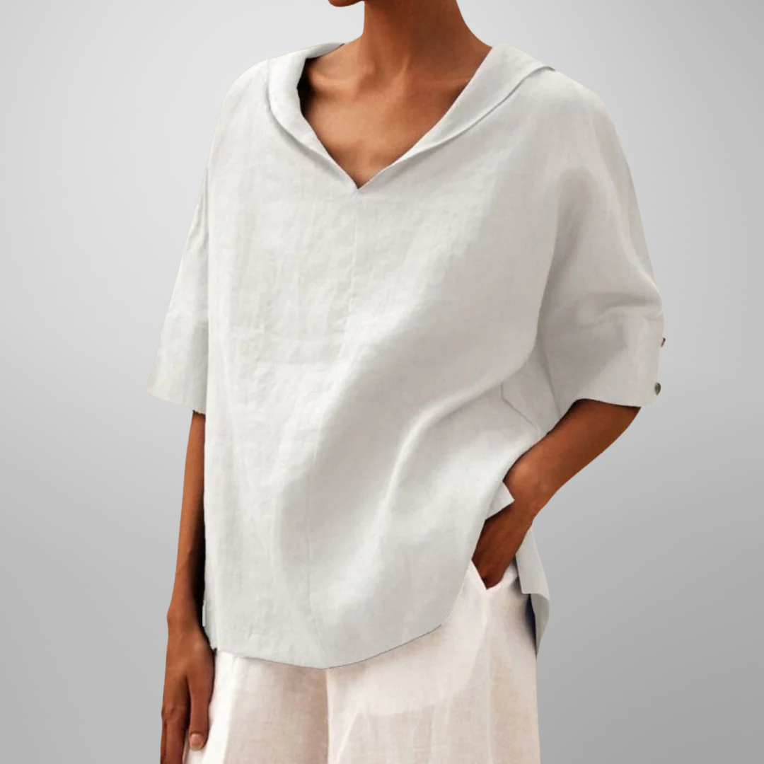 Isla – Relaxed Collar V-Neck Top