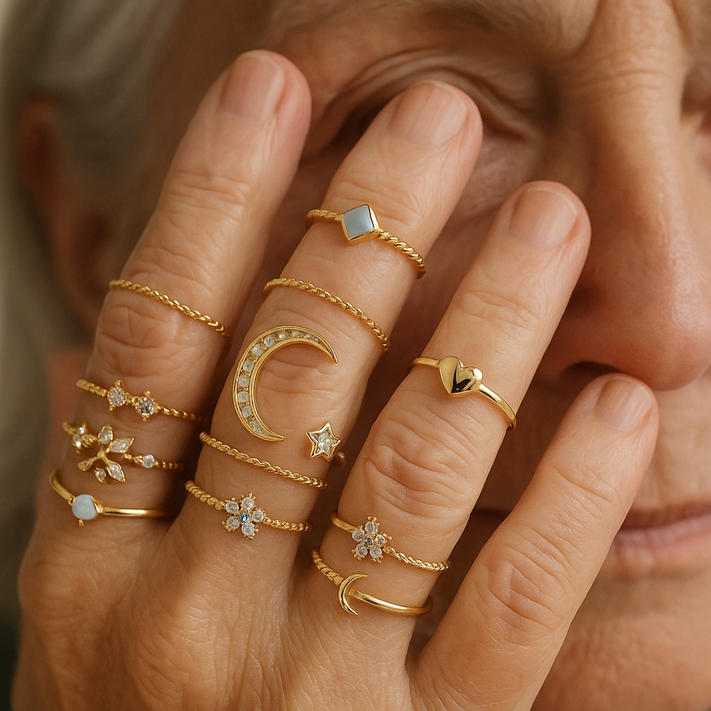 Thalia – Refined Bohemian Silver & Gold Plated Ring Set (10-Pack)