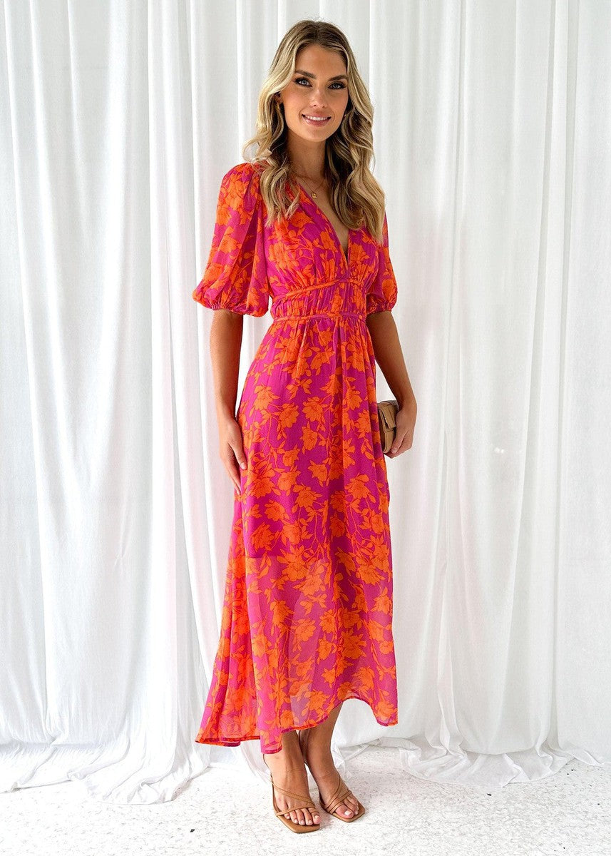Lyra – Floral Puff-Sleeve Midi Dress