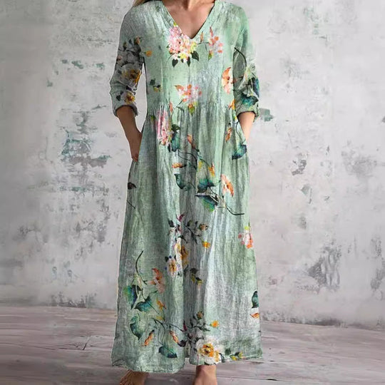 Elinor – Floral Linen-Blend Summer Dress