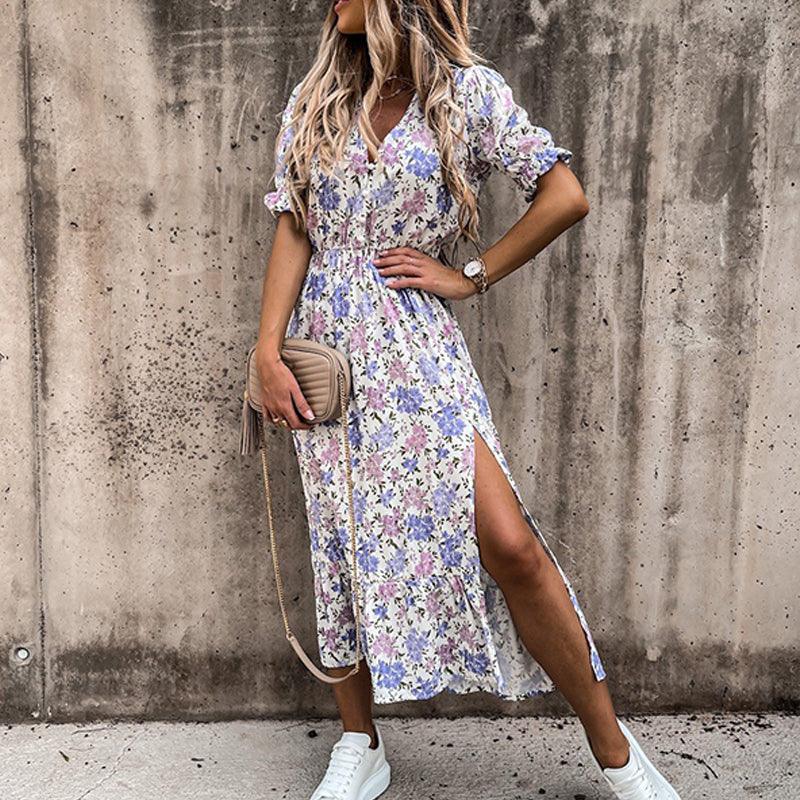 Aurora – Floral V-Neck Midi Dress