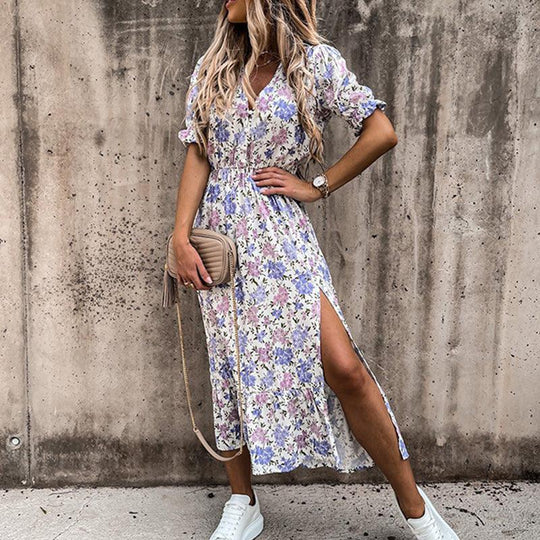Aurora – Floral V-Neck Midi Dress