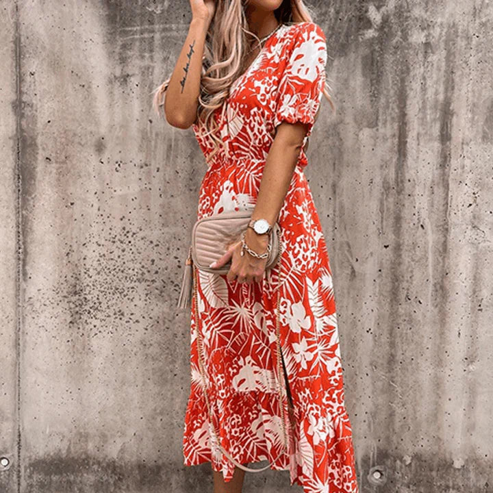 Aurora – Floral V-Neck Midi Dress