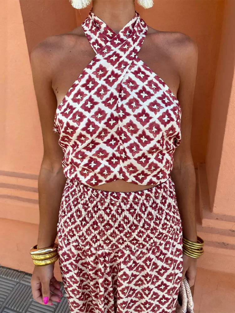 Lottie – Halter Dress with Geometric Pattern