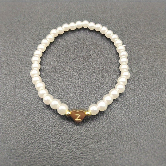 Maribeline – Personalized Pearl Initial Bracelet with Golden Heart