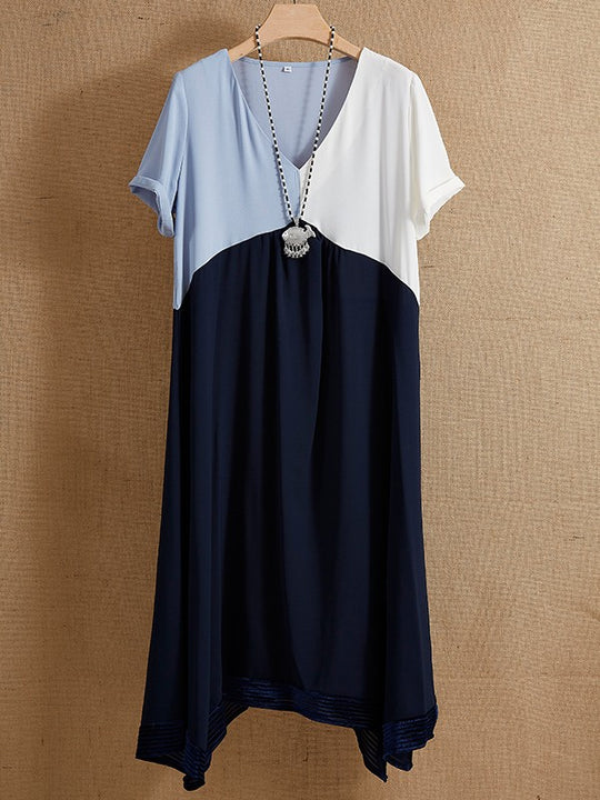 Sabine – Geometric Patchwork Midi Dress