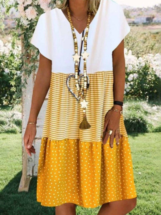 Mabel – Striped Polka Dot V-neck Dress