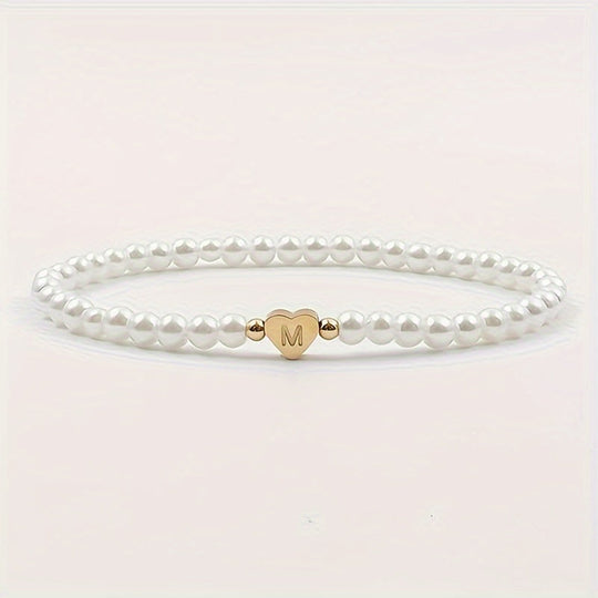 Maribeline – Personalized Pearl Initial Bracelet with Golden Heart