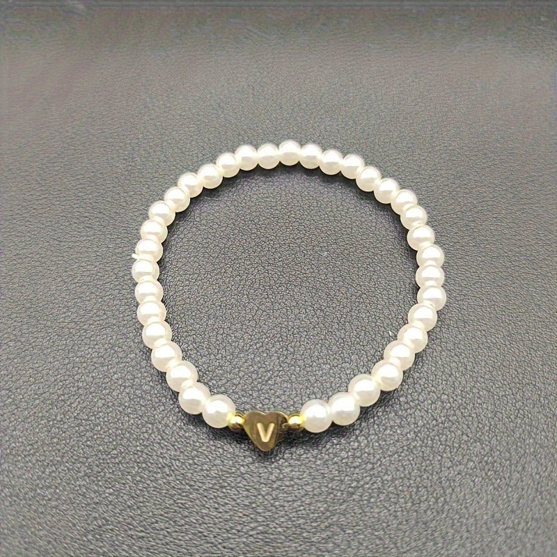 Maribeline – Personalized Pearl Initial Bracelet with Golden Heart