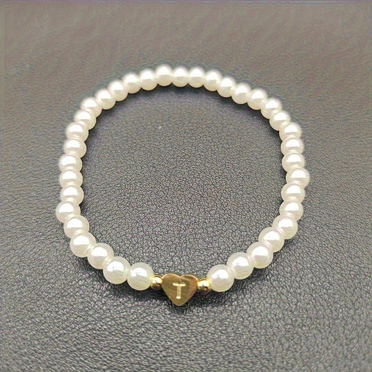 Maribeline – Personalized Pearl Initial Bracelet with Golden Heart