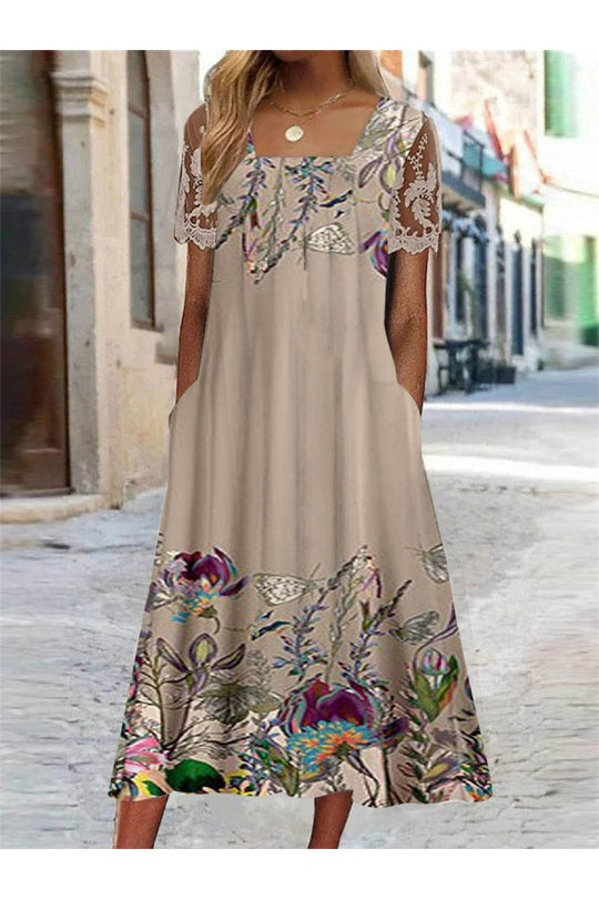 Evie – Lace-Trim Floral Midi Dress