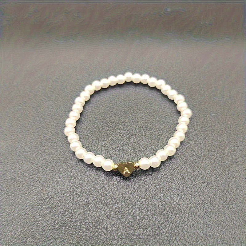 Maribeline – Personalized Pearl Initial Bracelet with Golden Heart