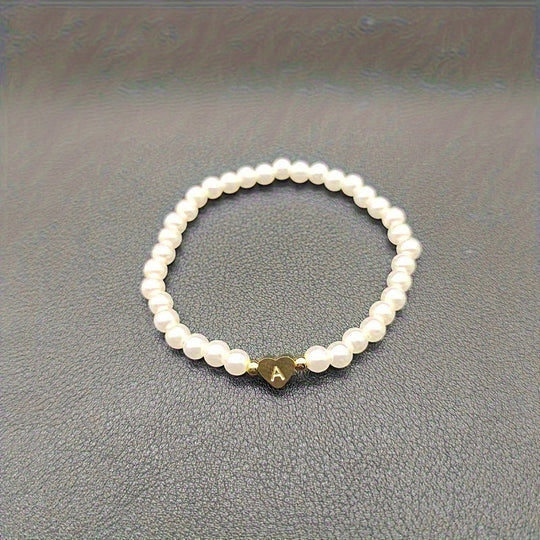 Maribeline – Personalized Pearl Initial Bracelet with Golden Heart