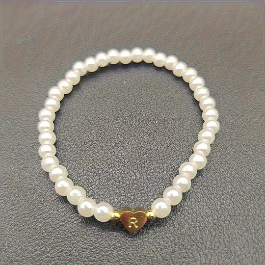 Maribeline – Personalized Pearl Initial Bracelet with Golden Heart